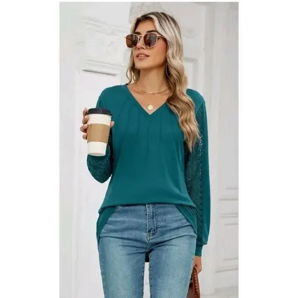 BMJL Womens Tunic Tops Fall Dressy Causal Blouses Lace Long Sleeve Size Large - Picture 2 of 7